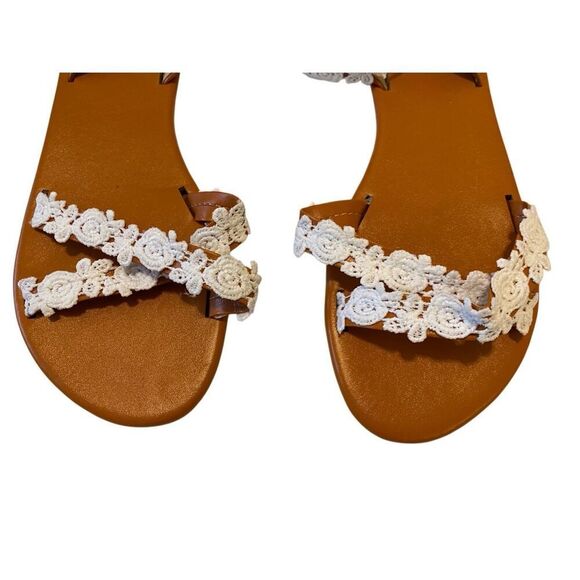 Floral Flat Sandals Ankle Strap Sz 9 Beach Bohemian Summer Boho Vacation Coast - Picture 5 of 11